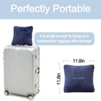 Travel Blanket Pillow, Premium 2 in 1 Flannel Airplane Blanket Compact for Travel,Office, Home,Travel Essentials Accessories for Plane and Car,Compact Office Blanket (Blue)