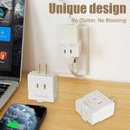 2-Prong to 2-Prong 3-Side Outlet Plug Splitter Converter - 5 Pack, Non-Ground Outlet for Old Home, Hotel, White