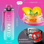 QLUR Water Bottle with Straw, 27oz Motivational Water Bottles with Time Marker to Drink, Tritan BPA Free, 750ml Sports Water Bottle with Carry Strap LeakProof for School Fitness Outdoor (1Pack)
