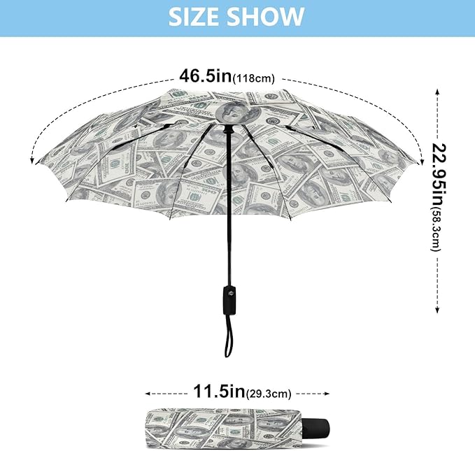 Folding Umbrella Windproof Travel Umbrellas Money Hundred Dollar Bill Light Portable Manual Rain Umbrellas for Man Women