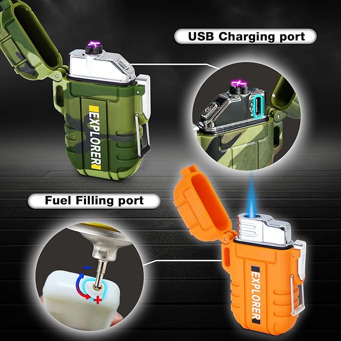 Laffizz 2 Pack Waterproof Outdoor Lighter Plasma Windproof Torch Lighters Dual Arc Lighters Electric USB Rechargeable Lighter Flameless EDC Camping Adventure Survival Tactical Gear