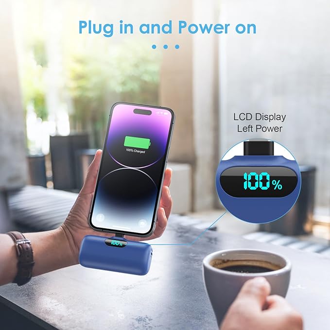 [2 Pack] Small Portable Charger for iPhone,Upgraded 5000mAh PD Fast Charging Power Bank, LCD Display Cute Mini Battery Pack Compatible with iPhone 14/14 Pro Max/13/13 Pro/12 Pro/11/XR/X/8,Blue+Pink