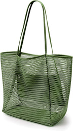 KALIDI Beach Nylon Mesh Tote Bag, Casual Tote Bag Hobo Women Foldable MAX 23L Shoulder Bag For Beach Picnic Vacation