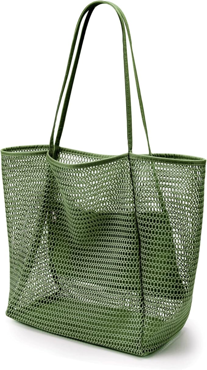 KALIDI Beach Nylon Mesh Tote Bag, Casual Tote Bag Hobo Women Foldable MAX 23L Shoulder Bag For Beach Picnic Vacation