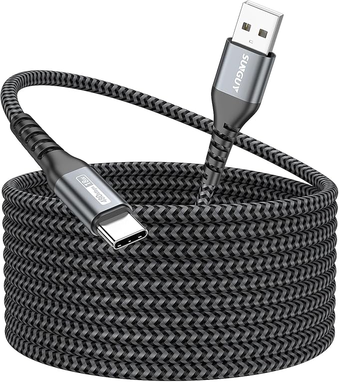 SUNGUY Long USB C Cable 15FT, 3A USB to USB Type C Cable Fast Charging USB 2.0 Nylon Braided Cord for iPhone16/15 Pro Max Plus, Samsung Galaxy S23/S22/S21, Google, Camera, USB C Devices