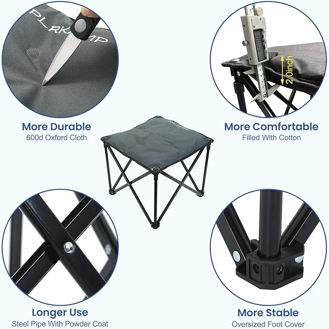 Padded Camping Stool, 18 Inch Oversized Camping Foot Rest, 500lb Outdoor Folding Camp Chair Portable Camping Ottoman for Camping Gardening w/Storage Net, Carry Bag (1, DarkGreen)