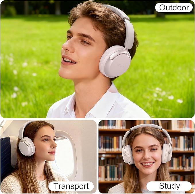 B8 Bluetooth Headphones Over Ear, 6 EQ Music Modes and 50H Playtime Deep Bass Wireless Headphones with Mic, Lightweight Folding HiFi Stereo Headset for iPad/Travel/Tablet/PC/Home Grey