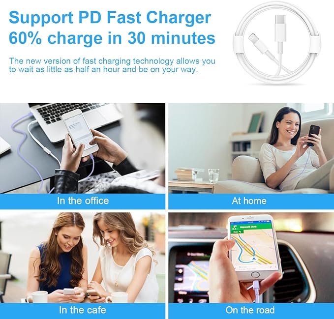 10FT iPhone Fast Charger 3+3Pack 20W USB C Wall Charger with 10FT Fast Charging Cable Compatible with iPhone 14/13/12/11/Pro/Pro Max 20251010