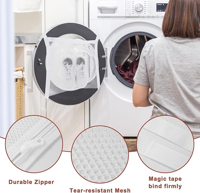 2 Pack Shoe Dryer Bag, Reusable Sneaker Dryer Bag for Shoes, 15.7x15.7 in Mesh Shoe Drying Bags with Zipper and Strap for Washing Machine