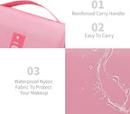 Lcsmaokin Large Capacity Toiletry Bag Travel Bag with Hanging Hook for Men and Women Waterproof Travel Cosmetic Bag Bathroom Storage Bag for Brushes Set, Full-Sized Shampoo,Accessories(Pink Stripe)
