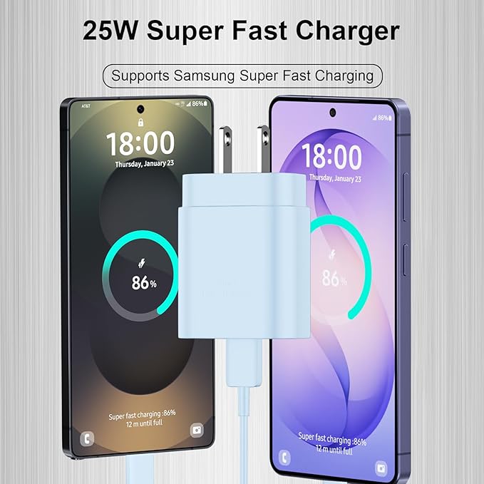 Super Fast Charger Type C,25W USB C Wall Charger Fast Charging Block &8Ft Cable Cord for Samsung Galaxy S26/S25/S24 Ultra/S24/S24+/ S23Ultra/S23/S23+/S22/S22 Ultra/S22+/S21 Ultra/S20 Ultra/Note 20/10