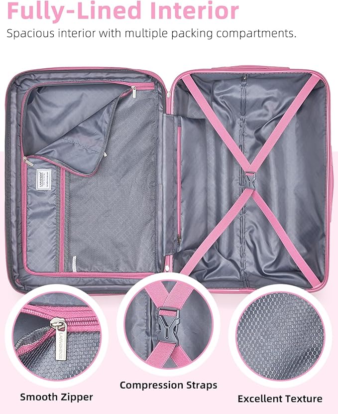 LARVENDER Carry on Luggage 22x14x9 Airline Approved, Expandable 20 Inch Hardside Large Suitcase with Wheels TSA Lock, Lightweigh PC+ABS Travel Carry-on Suitcases for Women and Men, Peach Sparkling