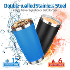 20 oz Tumbler with Lids and Straws, Stainless Steel Insulated Travel Coffee Mug, Double Wall Vacuum Insulated Tumblers, Powder Coated Coffee Tumbler for Cold & Hot Drinks (Sea Blue)