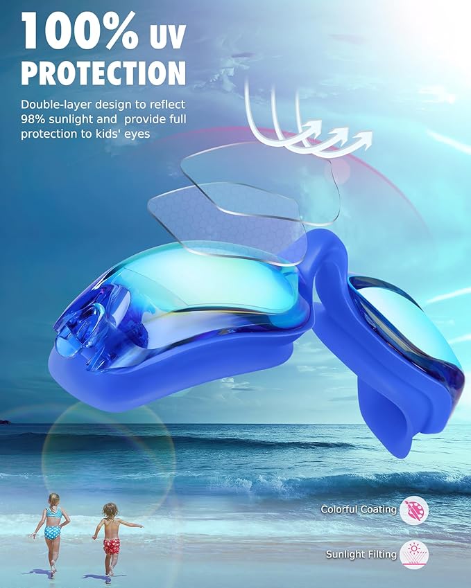 Aegend Swim Goggles for Kids Youth 3-14 Anti-Fog Anti-UV Comfort Fit Goggles for Swimming