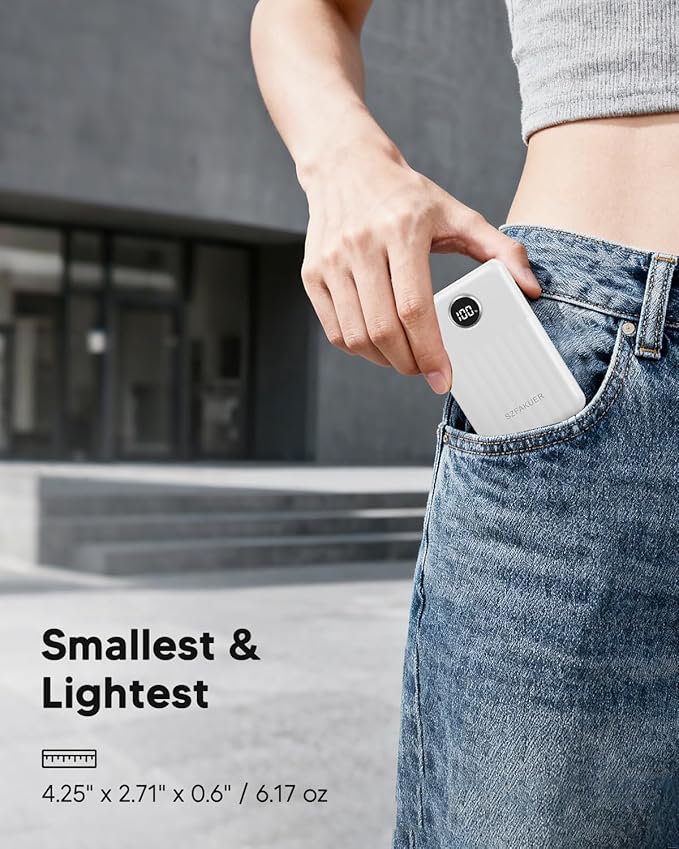 Portable Charger,Ultra Slim 10000mAh 22.5W Power Bank,USB C in/Output Fast Charging Mini Battery Pack Compatible with iPhone 17 16 15 14 Samsung S23 S22 S21 Google iPad etc (White)