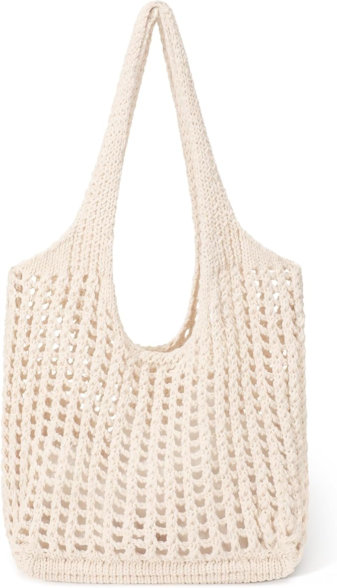 Tavaleu Crochet Tote Beach Bags for Women, Mesh Beach Tote Knit Bag, Summer Vacation Aesthetic Boho Hobo Shoulder Bag