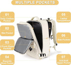 Beige Large Travel Backpack For Women Men Airline Approved Personal Item Backpack For Airlines Carry On Backpack Flight Approved Waterproof Backpack For Traveling On Airplane Weekender Travel Bag