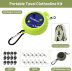 Portable Travel Clothesline Cord, Caudblor Adjustable 33ft Camping Clothes line, Laundry Drying Rope for Hotel Trip, Cruise, Outdoor/Indoor, with 12Pcs Stoppers, Windproof Clothespins
