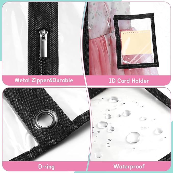 10 Pack Garment Bags for Dance Costumes,40" Kids Clear Garment Bags for Hanging Clothes with 4 Zipper Pocket,Dance Competition Must Haves for Dance Competition, Travel, Closet Storage(Black)
