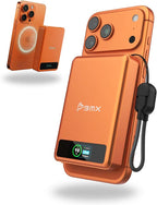 10K Magnetic Power Bank, Orange, Qi2 Certified 15W Wireless Charger, LCD Display, Solid-State Battery for Safer Travel, Ultra-Slim USB-C Fast Charging Portable Charger for iPhone 17/16/17