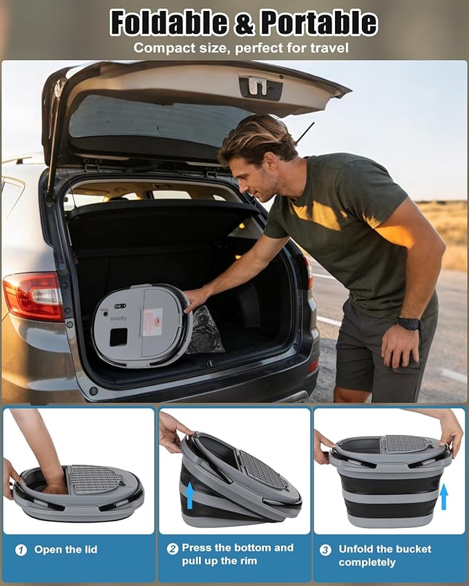 Portable Shower with 20L Foldable Bucket: Integrated Bucket + Shower Head,13000mAh Rechargeable Camping Shower with LED Display, Fruit Wash Mode, IPX8 Waterproof & 5-Speed,Portable for Travel,Pet Bath