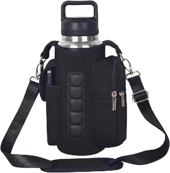 Magnetic Gym Bag for Women Men, Neoprene Water Bottle Carrier Bag with Strap fits 18-40oz, Crossbody Bag with Pockets