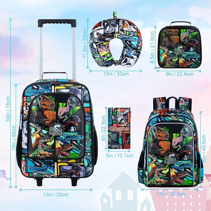 WZLVO Kids Luggage for Boys and Girls, Cute Dinosaur Unicorn Rolling Wheels Suitcase for Toddler Children