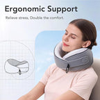 KPNEOL Travel Pillow, 100% Pure Memory Foam Travel Neck Pillow Airplane Neck Support Ergonomic Design for Traveling Suitable for Airplanes,Offices and Cars-Cooling Silk Grey Cover