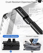 LUGGEX Checked Suitcase with Spinner Wheels, 8010S Aluminum Frame Zipperless Polycarbonate Hard Shell Suitcase with 5 Packing Cubes and a Shoe Bag (ZX-Core, Black, 30 Inch)