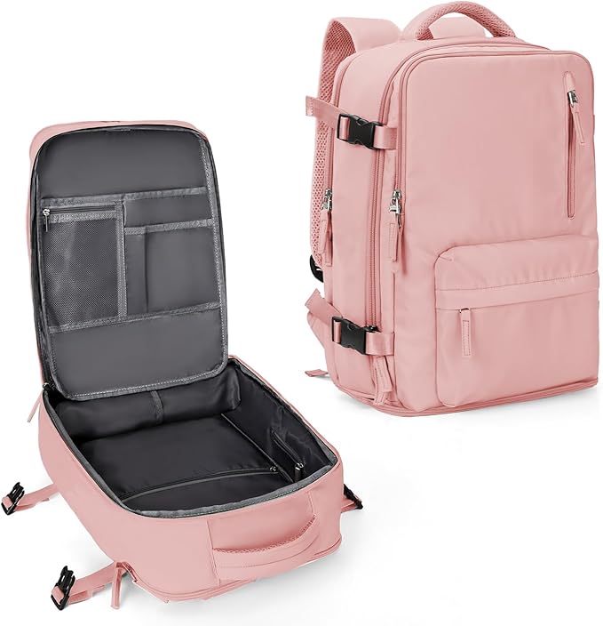 WONHOX Large Travel Backpack Women, Carry On Backpack,Hiking Backpack Waterproof Outdoor Sports Rucksack Casual Daypack with USB Charging Port Shoes Compartment,Pink…