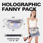 Holographic Fanny Pack Belt Bag | Waterproof Crossbody Bum Waist Pack - For Halloween, Rave, Hiking, Running, Travel (Silver)