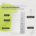 Go Green Power Inc. 6-Outlet Side Mount Wall Tap Adapter, White - Unique Space-Saving Design, Heavy Duty, Versatile - Perfect for Tight Spaces and Home Use - GG-16000TSM