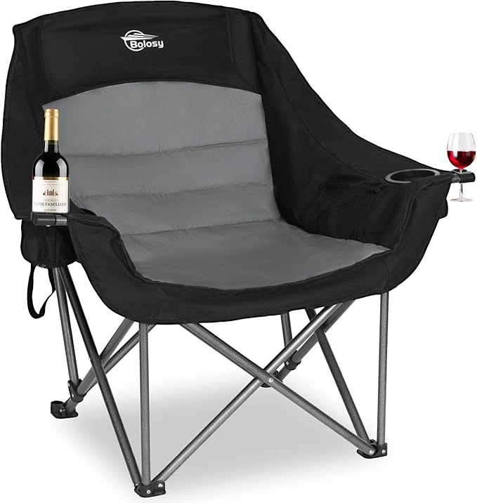 Bolosy Oversized XL Camping Chairs for Adults Heavy Duty Support 500 lbs Outdoor Folding Chairs Padded Portable Lawn Chairs Camp Chairs with Cup Holder