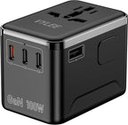 VYLEE Universal Travel Adapter, PD100W GaN International Power Adapter with 3 USB C and 1 USB A Charging Ports, All in One Power Outlet, Worldwide Plug Adapter for US to European UK AUS Ireland(Black)