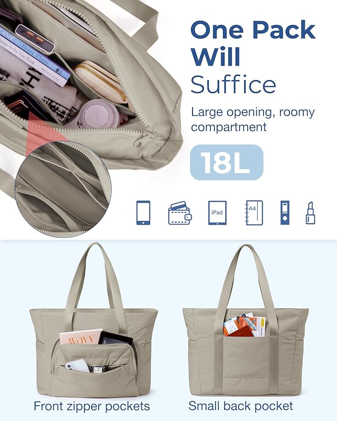 BAGSMART Tote Bag for Women, Tote Bag with Zipper Work Tote with Compartments Nurse Shoulder Hanbag for Travel, Gym