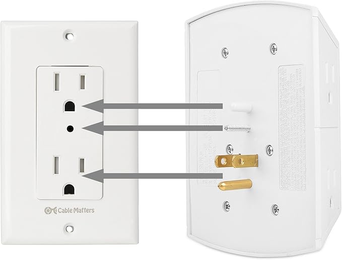 Cable Matters 2-Pack 3 Sided 6 Outlet Splitter Grounded Outlet Extender Wall Tap