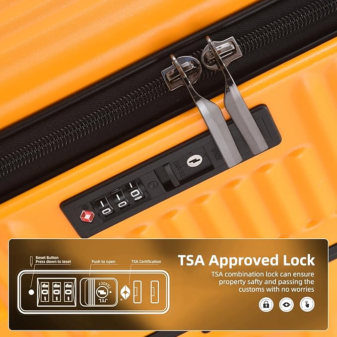Kaleenie 2 pieces 20/29 Aluminum Frame Carry On and Checked Luggage Set with Side Opening, Lightweight Hardshell ABS+PC Trunk Suitcase with TSA Lock, 360° Universal Wheels & Adjustable Handle, Orange