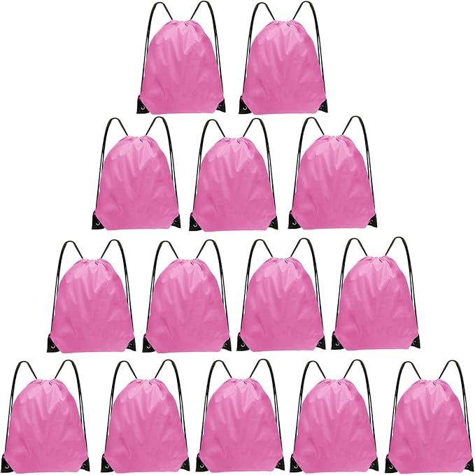 Grneric Drawstring Bags Bulk 14 Pcs Drawstring Backpack Bulk Cinch Bag Sackpack for Men Women Gym (Pink)