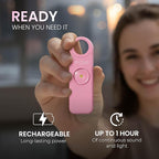 POM Personal Safety Alarm for Women – 130dB Loud Emergency Siren, USB-C Rechargeable with Bright LED Flashlight, Portable Keychain Design for Self Defense, Purse, Backpack & Travel (Pink)