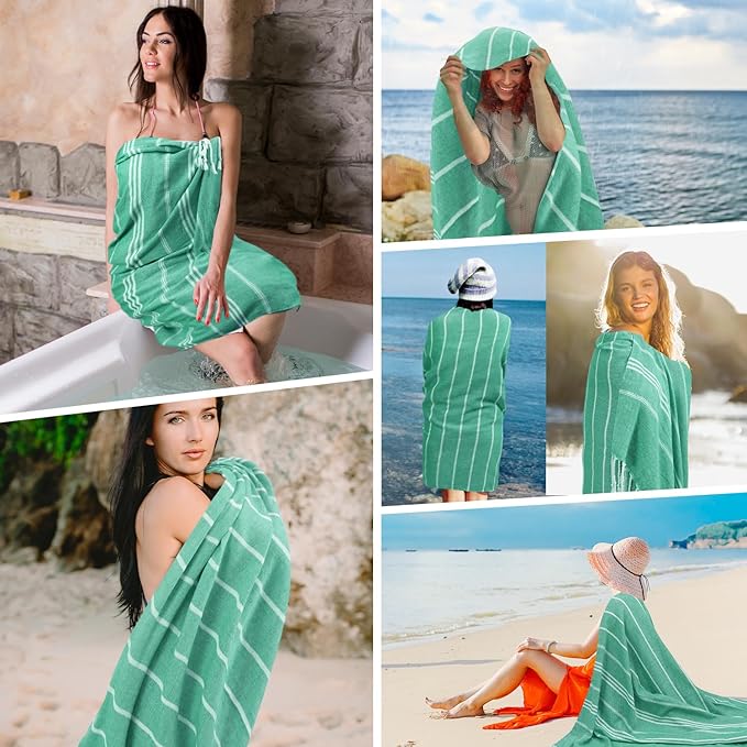 YSYJ 12 Pack Turkish Beach Towel Oversized Beach Towels 36"x71"Turkish Towel Soft Sand Free Quick Dry Lightweight Beach Towel Bath Towels Teal