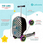 Lascoota Scooter Suitcase - Ride Suitcase for Kids - Carry Luggage & Kid Scooter - Lightweight Luggage with LED Lights - Checkered, 24 x 15 x 19 in, Unisex Child
