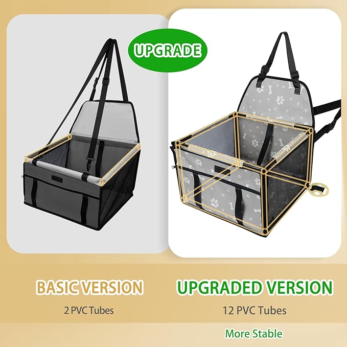 Dog Car Seat Foldable Dog Car Booster Seat Waterproof Breathable Oxford Travel Bag for Small to Medium Dogs, Puppies, and Pets-Pattern Grey-Upgrade