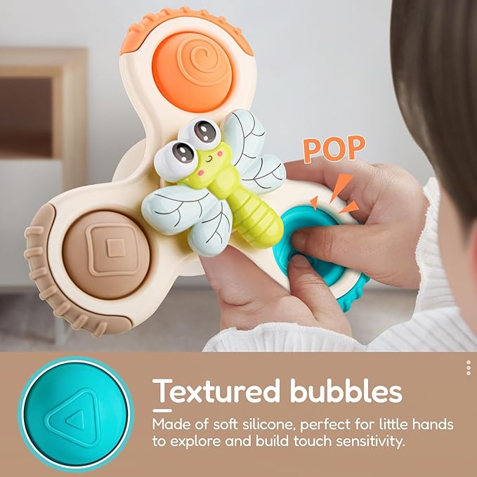 ALASOU 3PCS Pop Suction Cup Spinner Sensory Airplane Travel Toys for 1 Year Old Boy Girl Infant Toddlers|Novelty Spinning Tops 12 18 Months|1 2 Year Old Boy Birthday Gift|Baby Bath Toy Kids Ages 1-3