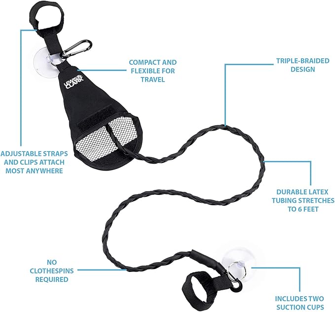 Lewis N. Clark Adjustable Latex Clothesline For Hotel Travel, Camping + Laundry Room, No Safety Pins Needed, Small Enough To Store In Laundry Basket, Backpack, Or Camping Gear