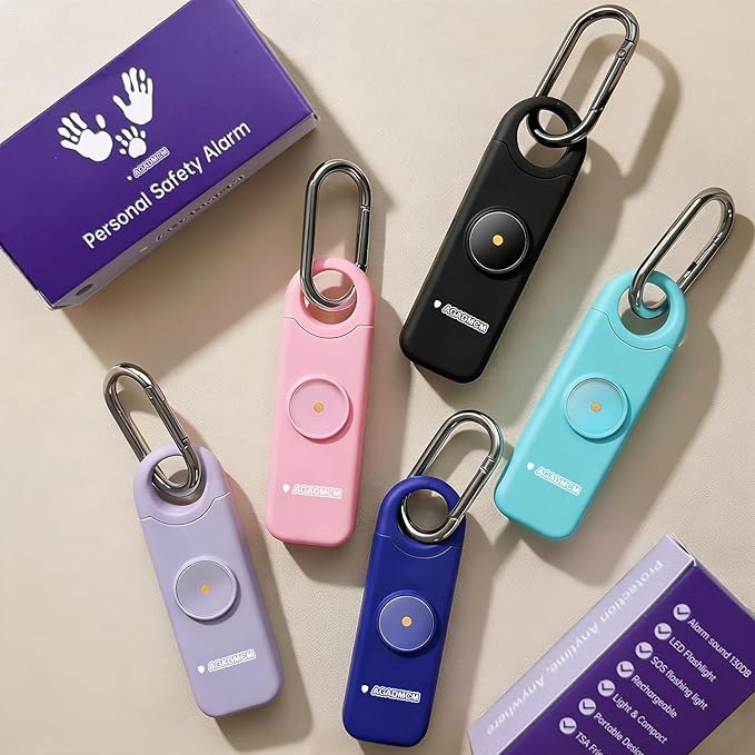 Rechargeable Personal Safety Alarm, 130dB Emergency Siren with LED Flashlight, Portable Keychain for Women, Kids, Elderly, Night Running & Travel (Lavender Purple)