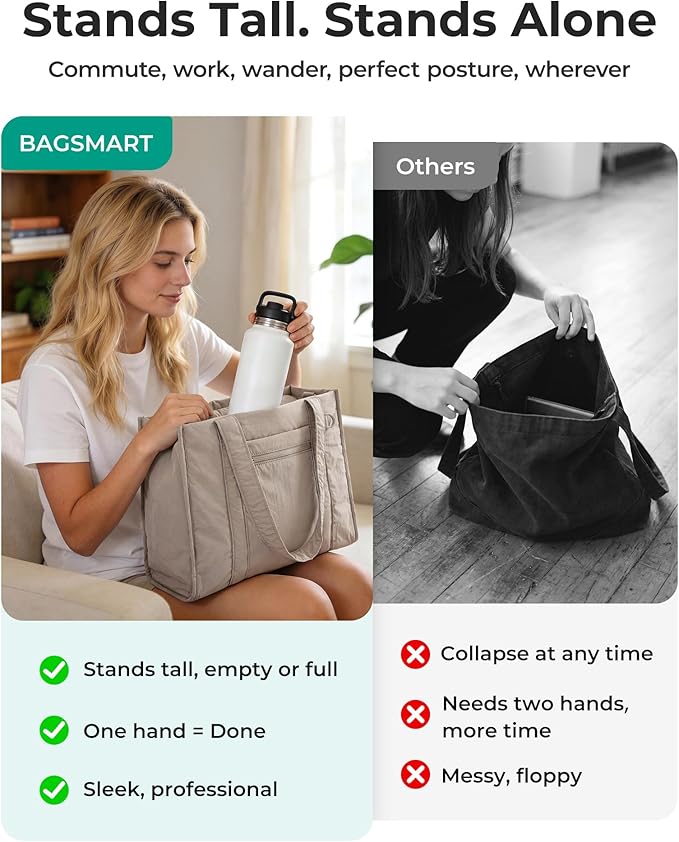 BAGSMART Boxy Tote Bag for Women, Crossbody Bag with Zipper, Crush Bow Purses for Travel Work College