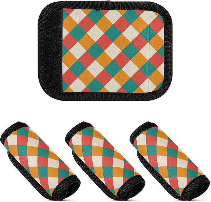 4Pcs Luggage Handle Wrap Suitcase Identifier Handle Covers Tags Soft Travel Bags Luggage Handle Gripper Accessories for Airplane Flying Colored Checkered