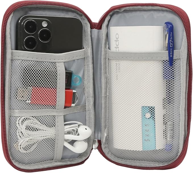CAAORDKSO Electronic Cord Organizer Travel Case, Electronic Organizer Pouch Bag, Cable Organizer bag Pouch Electronic Accessories Case for Cable, Cord, Charger, Phone, Power Bank, Earphone (Wine Red)