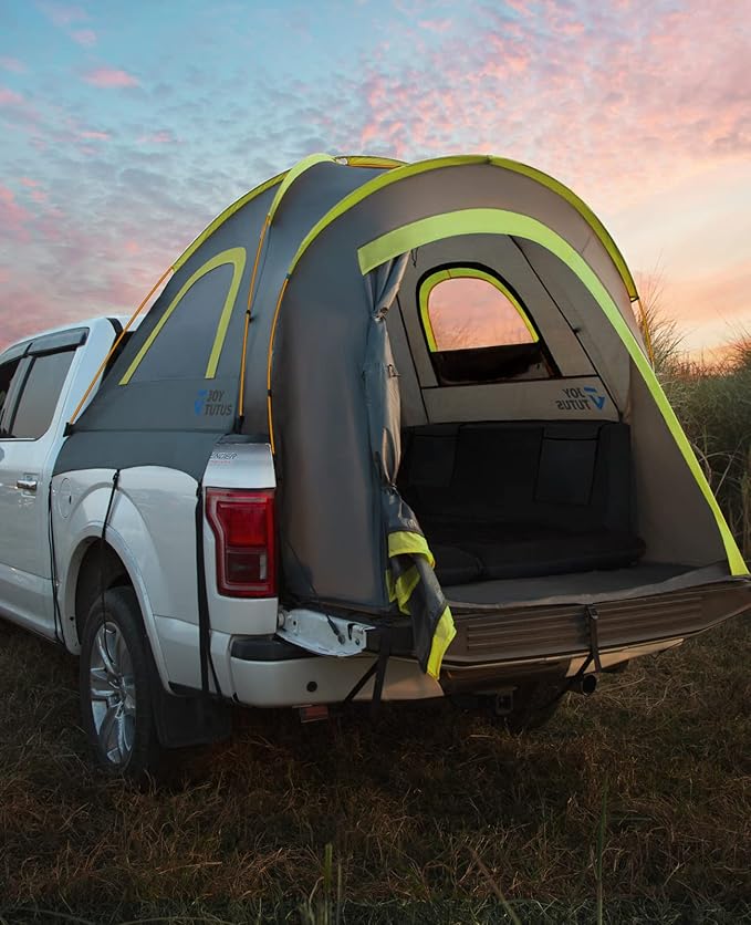 JOYTUTUS Pickup Truck Tent 6.5ft 2.0, Waterproof PU2000mm Double Layer for 2 Person, Portable Truck Bed Tent with Rainfly, Green, Aluminum Pole