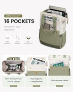 LOVEVOOK Laptop Backpack for Women, 15.6 Inch Work Laptop Bag with USB Port, Fashion Teacher Nurse Backpack Purse, Waterproof Travel Computer Backpack with Organizer Bag, 2PCS, Beige-Bean Green
